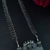 Oxidized silver peacock necklace with pearls and floral design