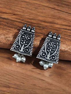 Oxidized German silver floral art earrings for girls