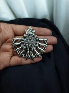 Ethnic Sun Design Pendant | Handmade German Silver Raw Material DIY Jewelry