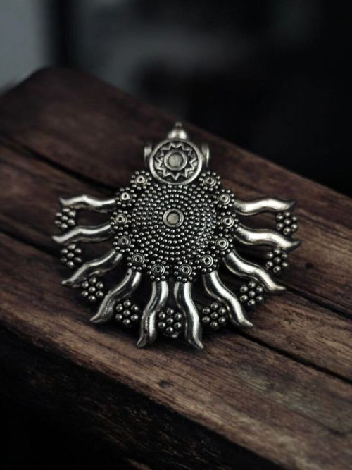 Ethnic sun design German silver pendant for DIY jewelry