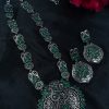 Antique silver plated peacock necklace with colorful stones