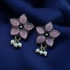 Ethnic flower stud earrings with pearl and stone detailing