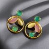 Gold plated leaf and circle earrings with Monalisa stone