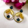 Gold plated leaf and circle earrings with Monalisa stone