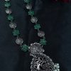 Oxidized silver plated peacock necklace with pearl and stone detailing