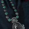 Oxidized silver plated peacock necklace with pearl and stone detailing