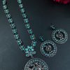 Traditional Silver Peacock Necklace with Floral Art and Stones
