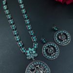 Traditional Silver Peacock Necklace | Oxidized Floral Art & Stone Detailing Beautiful Jewelry