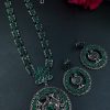 Traditional Silver Peacock Necklace with Floral Art and Stones