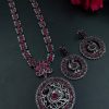 Traditional Silver Peacock Necklace with Floral Art and Stones