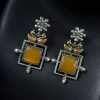 Lightweight Two Tone Dangler Earrings with Monalisa Stone and Bird Design