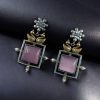 Lightweight Two Tone Dangler Earrings with Monalisa Stone and Bird Design