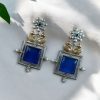 Lightweight Two Tone Dangler Earrings with Monalisa Stone and Bird Design