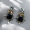 Lightweight Two Tone Dangler Earrings with Monalisa Stone and Bird Design