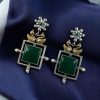 Lightweight Two Tone Dangler Earrings with Monalisa Stone and Bird Design