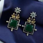 Lightweight Two-Tone Earrings | Western Look Monalisa Stone Best Bird Design Dangler Jewelry - "Green"