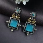Lightweight Two-Tone Earrings | Western Look Monalisa Stone Best Bird Design Dangler Jewelry - "Aqua"