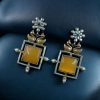 Lightweight Two-Tone Earrings with Monalisa Stone and Bird Design