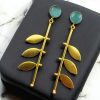 Gold plated leaf earrings with Monalisa stone in western style