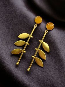 Stylish Western Look alike Leaf Earrings | Gold Plated with Monalisa Stone Beautiful Jewelry - color: "Yellow"