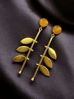 Gold plated leaf earrings with Monalisa stone in western style
