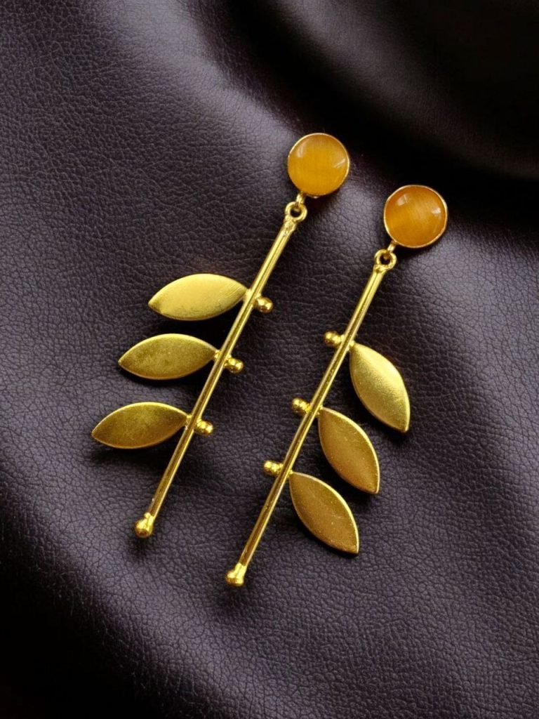 Bulk 738 Stylish Western Look alike Leaf Earrings | Gold Plated with Monalisa Stone Beautiful Jewelry - "Yellow"