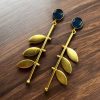 Gold plated leaf earrings with Monalisa stone in western style