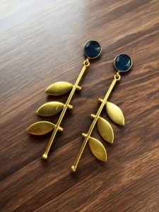 Stylish Western Look alike Leaf Earrings | Gold Plated with Monalisa Stone Beautiful Jewelry - color: "Blue"