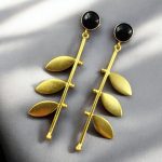 Stylish Western Look alike Leaf Earrings | Gold Plated with Monalisa Stone Beautiful Jewelry - "Black"