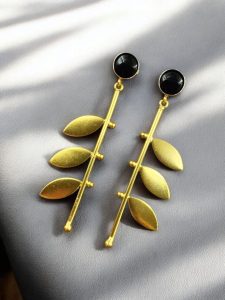 Stylish Western Look alike Leaf Earrings | Gold Plated with Monalisa Stone Beautiful Jewelry - color: "Black"
