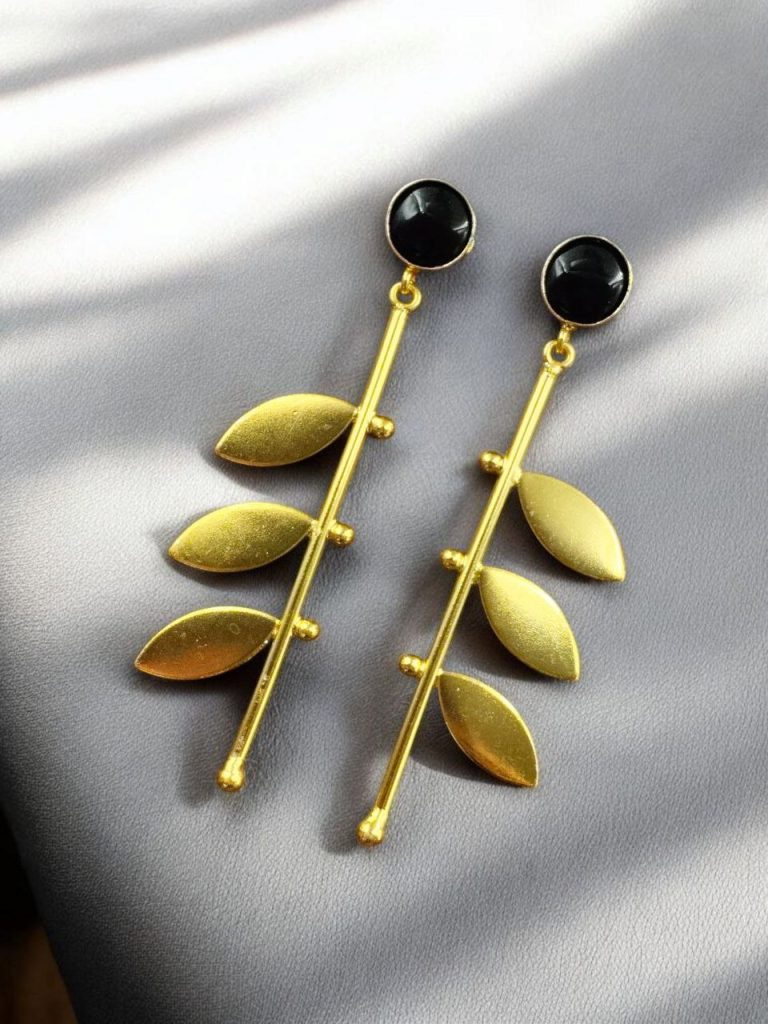 Bulk 742 Stylish Western Look alike Leaf Earrings | Gold Plated with Monalisa Stone Beautiful Jewelry - "Black"