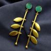 Gold plated leaf earrings with Monalisa stone in western style