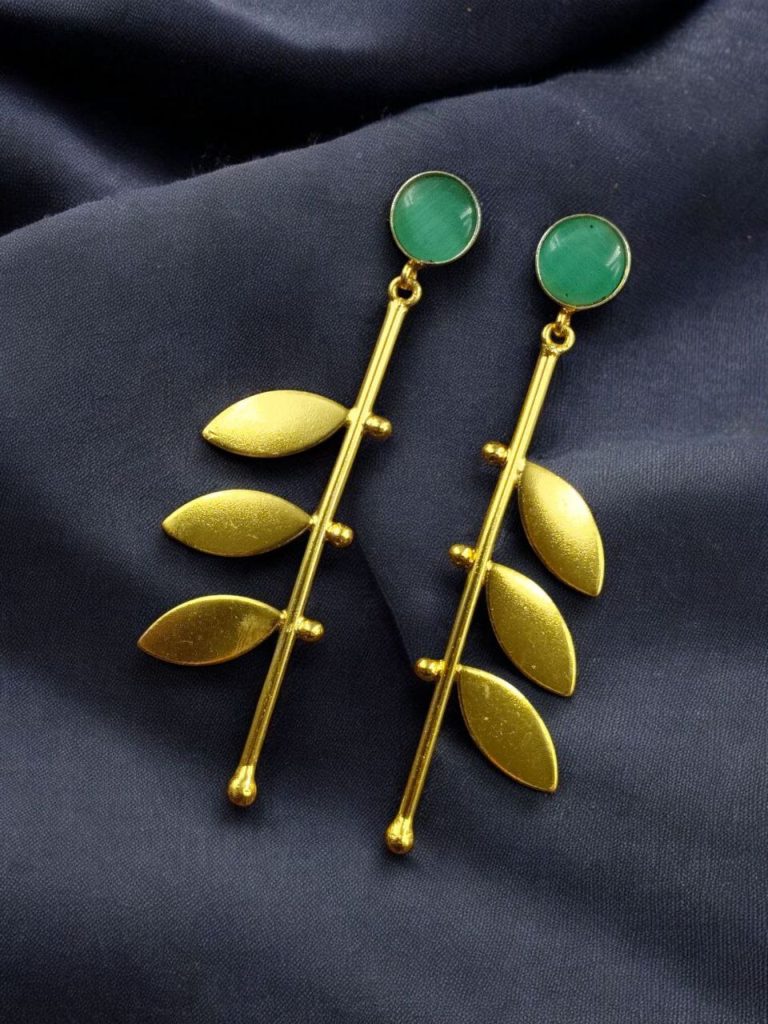 Bulk 736 Stylish Western Look alike Leaf Earrings | Gold Plated with Monalisa Stone Beautiful Jewelry - "Mint"
