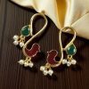 Gold plated enamel bird earrings with stone and pearl design