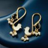 Gold plated enamel bird earrings with stone and pearl design