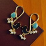 Gold Plated Enamel Bird Earrings | Western Look alike Stone & Pearl Work Beautiful Jewelry - "Blue-Aqua"