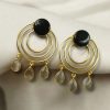 Gold plated round dangler earrings with Monalisa stone in ethnic western design