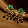 Gold plated round dangler earrings with Monalisa stone in ethnic western design