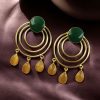 Gold plated round dangler earrings with Monalisa stone in ethnic western design