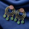 Gold plated round dangler earrings with Monalisa stone in ethnic western design