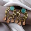 Gold plated round dangler earrings with Monalisa stone in ethnic western design