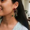 Gold plated round dangler earrings with Monalisa stone in ethnic western design