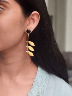 Stylish Western Look alike Leaf Earrings | Gold Plated with Monalisa Stone Beautiful Jewelry