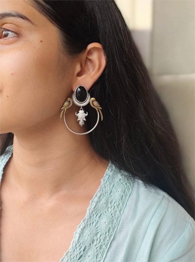 Western Look alike Two-Tone Parrot Earrings | Monalisa Stone Unique Design Ethinc Jewelry