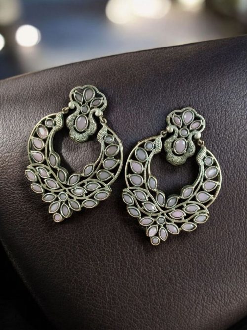 Traditional Silver Replica Stone Dangler Earrings – Oxidized Best Peacock Design Jewelry Gift for Her - Image 9