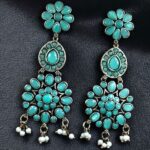 Bulk 142 Traditional Long Flower Earrings in Silver Replica Finish – Best Ethnic Dangler Jewelry For Women - "Mint"