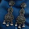 Traditional Long Flower Earrings Silver Replica Dangler Earrings