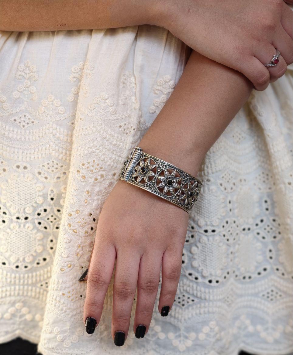 Traditional Oxidized Unique Flower Design Bangle | Silver Replica Ethnic Jewelry for Women 2 Oxidized flower design bangle for women