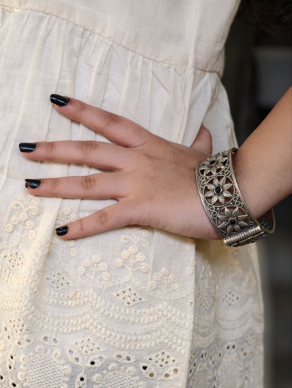 Traditional Oxidized Unique Flower Design Bangle | Silver Replica Ethnic Jewelry for Women 7 Oxidized flower design bangle for women