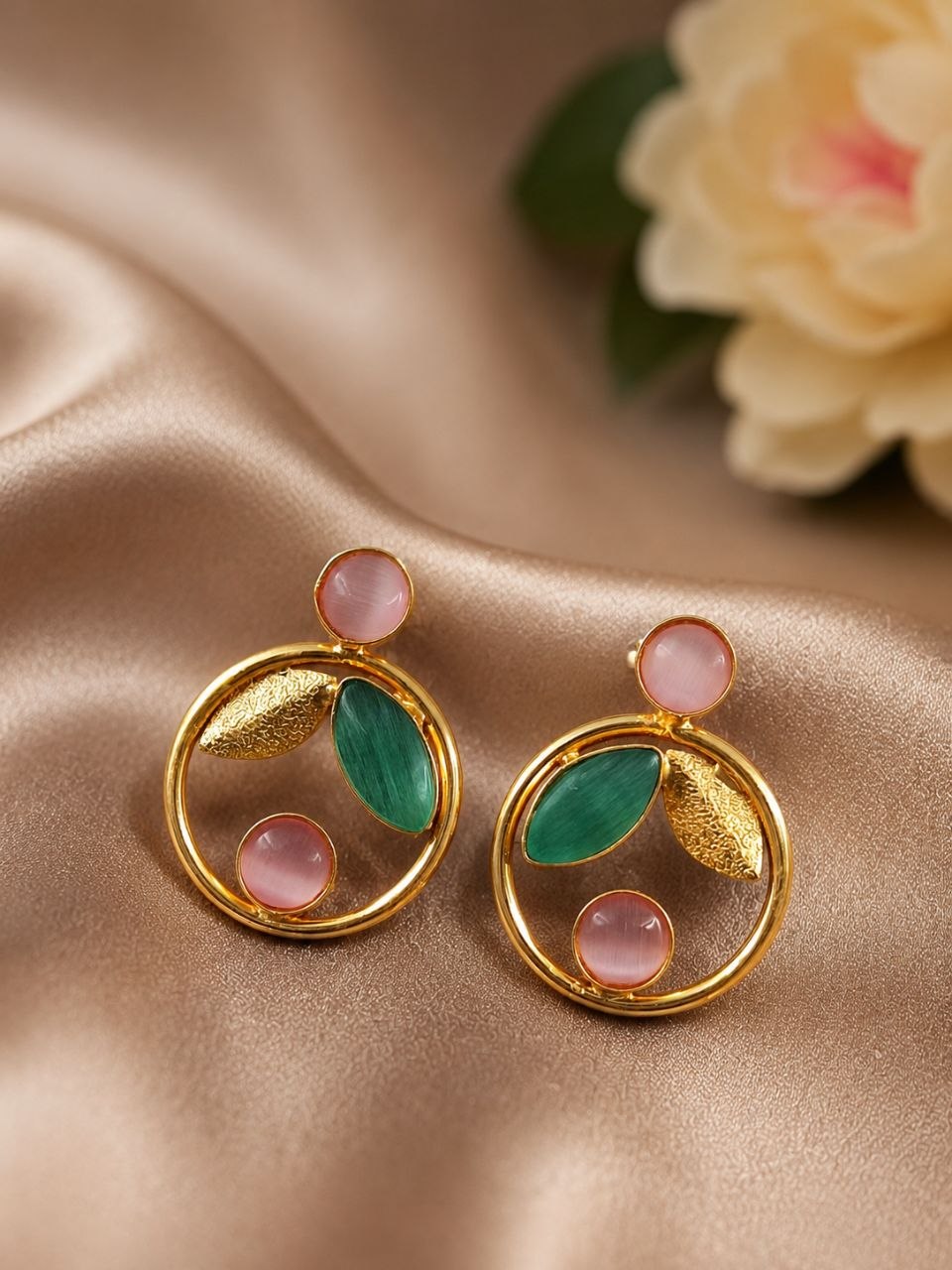 Gold Plated Leaf & Circle Design Earrings with Monalisa Stone – Ethnic & Western Look Amazing Jewelry 12 Gold Plated Leaf & Circle Design Earrings with Monalisa Stone – Ethnic & Western Look Amazing Jewelry - Image 12